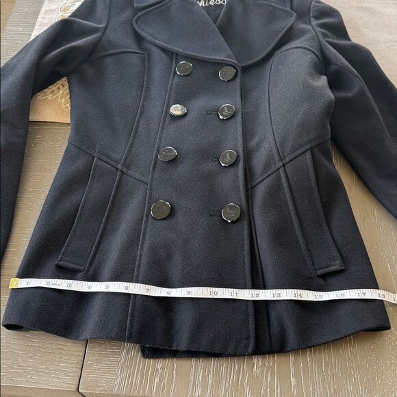 Guess Women's Elegant Black Wool Blend Peacoat Mid-Length Lined Coat Size S EUC - Picture 10 of 15